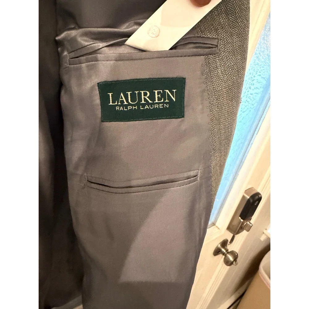 Lauren Ralph Lauren Mens 46S Grey Herringbone Silk Wool Blazer Sport Coat Jacket